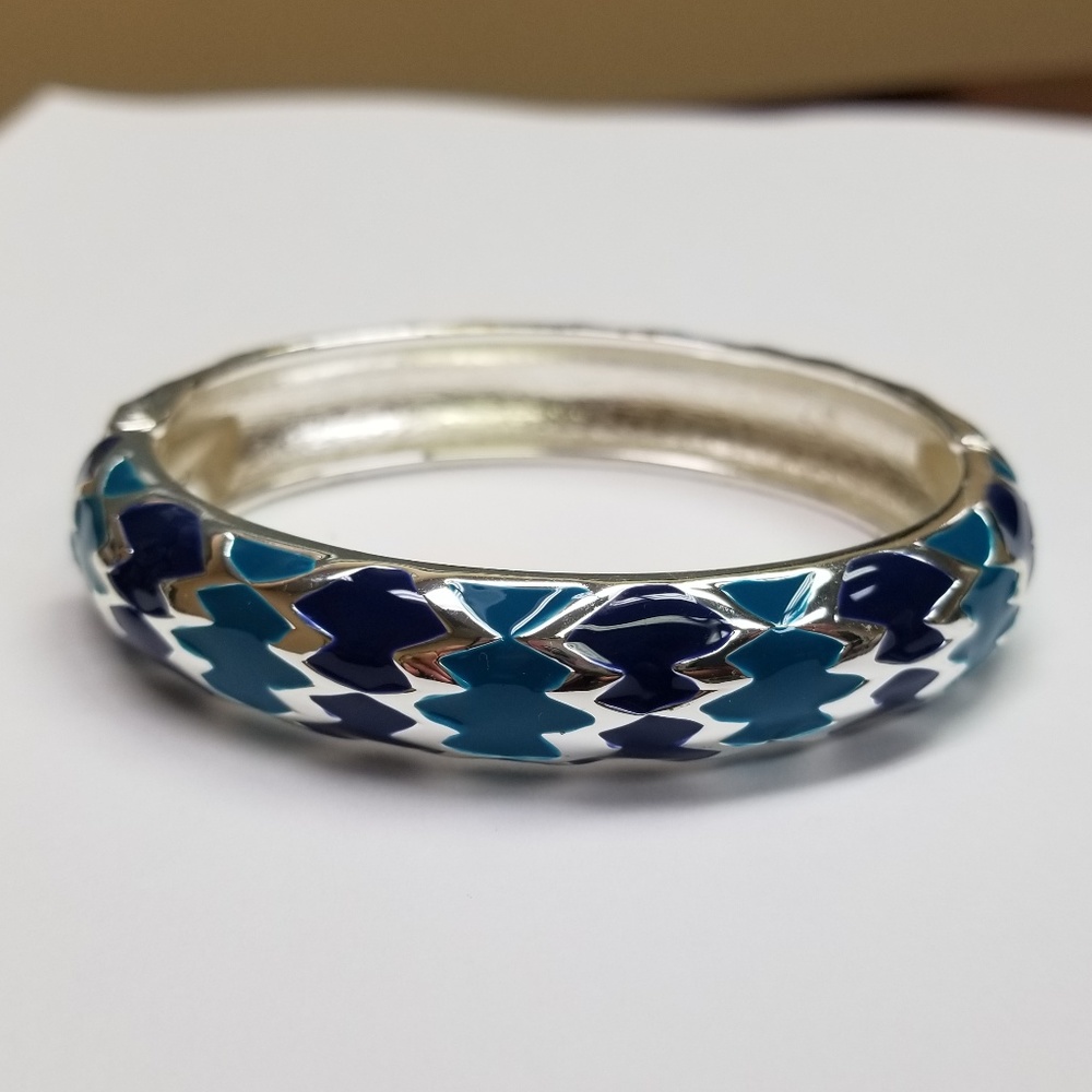 blue and silver hinged bangle bracelet